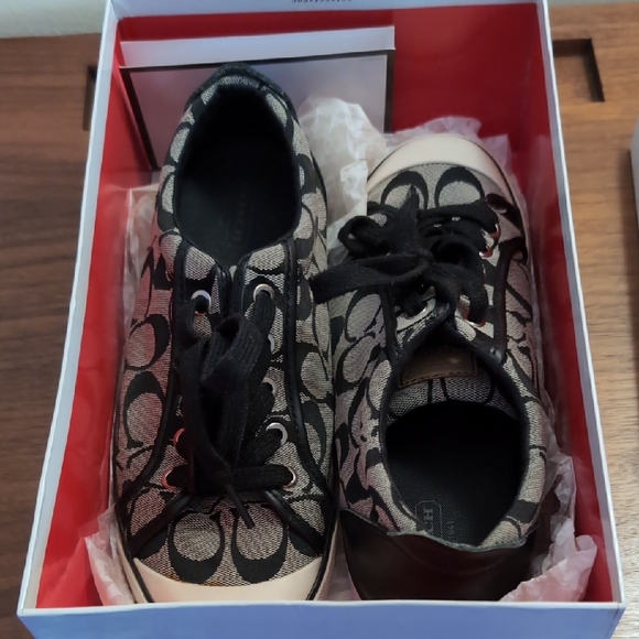 Coach Shoes - Women's Coach Black and Cream Barrett Patterned Sneakers